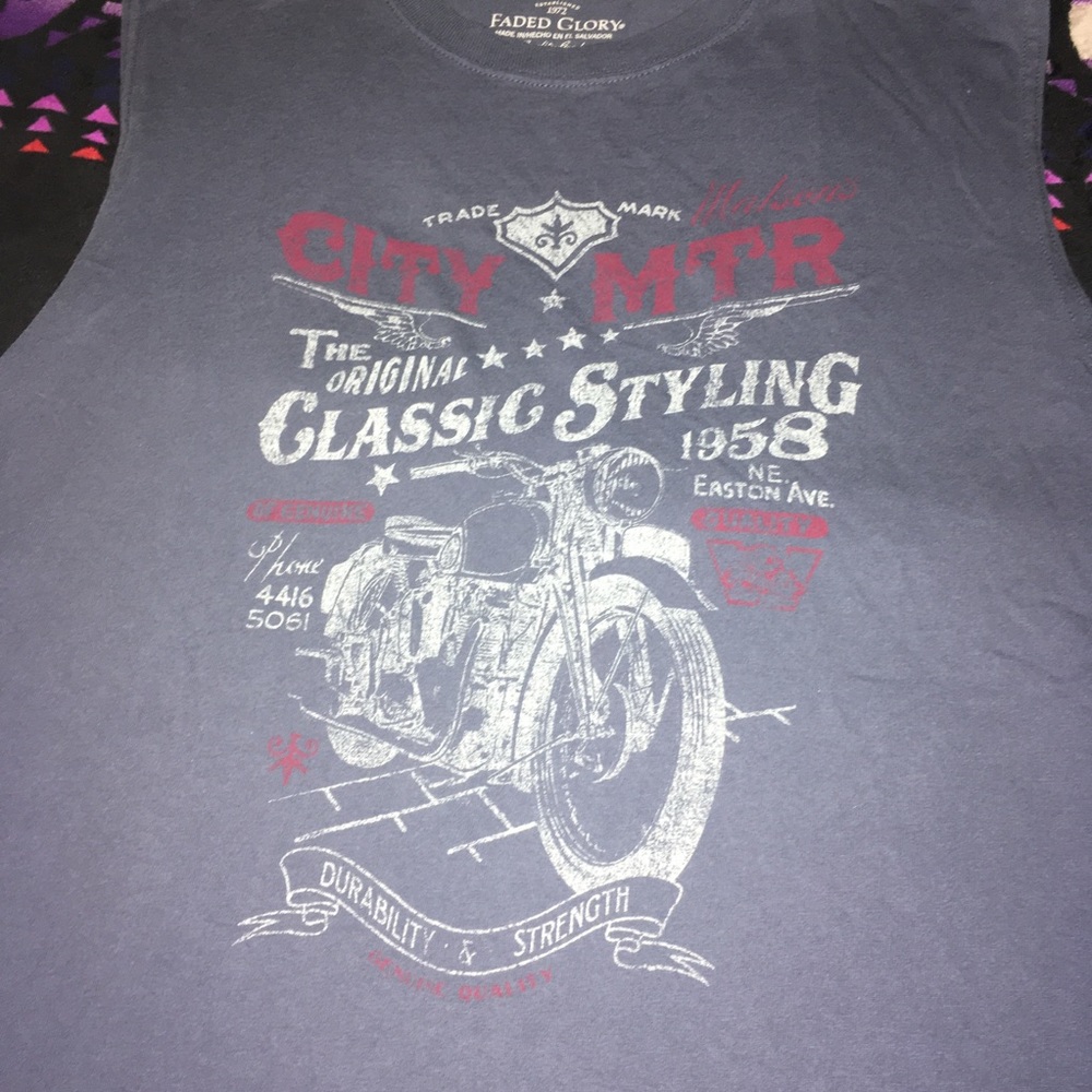 Faded Glory Tank Top Motorcycle Graphic Y2K